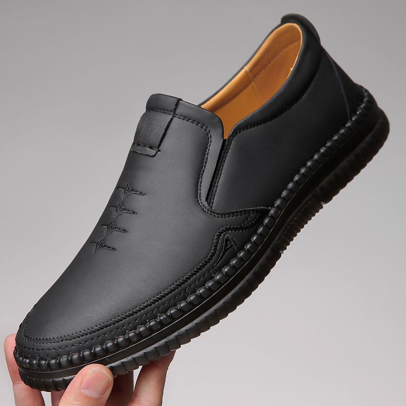 

Мужские весенне-летние повседневные кожаные слипоны - Дышащие, Нескользящие, Мягкая подошва, Широкая посадка, Идеально подходят для пап среднего возраста и вождения 43 чёрный