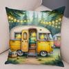 Happy Campers Pillow Case Double Print Decor Cartoon House Travel Car Cushion Cover for Sofa Home Soft Plush Pillowcase