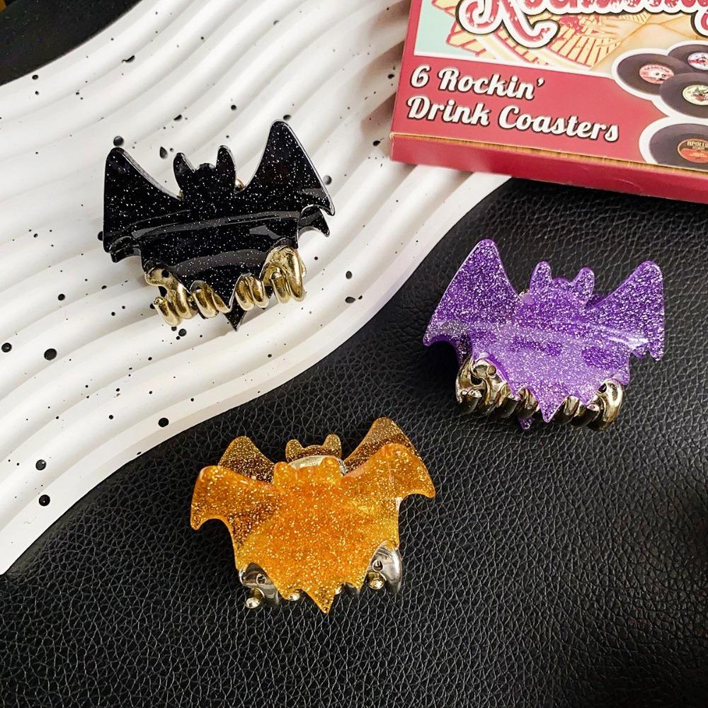 Fashion Y2K Halloween Bat Hair Claw Dazzling Colors Alloy Shiny Acrylic Shark Clip Cosplay Headdress Bat Wings Hair Claw School