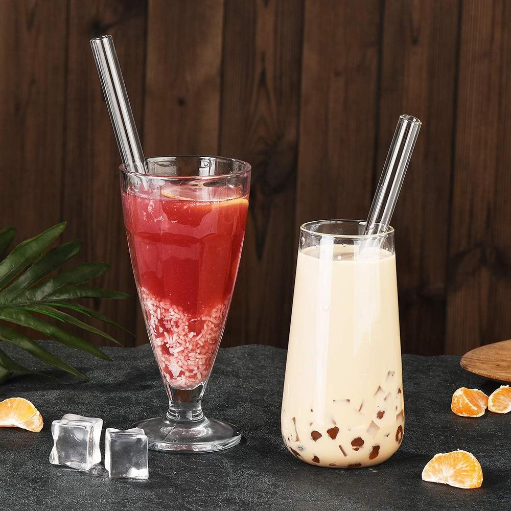 High Borosilicate Reusable Drinking Straw Eco Friendly Glass Straw for Bubble Tea Smoothies Bar Accessories Straw with Brush