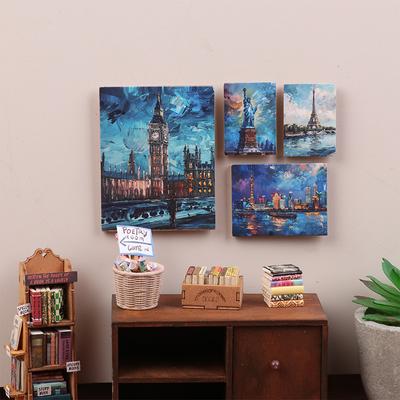 4 Piezas/Set 1/12 Casa de Muñecas Simulación Pintura al Óleo Mural Mural de Pared Modelo Casa de Muñecas Mini Sala de Estar Decoración Micro Escena Decoración