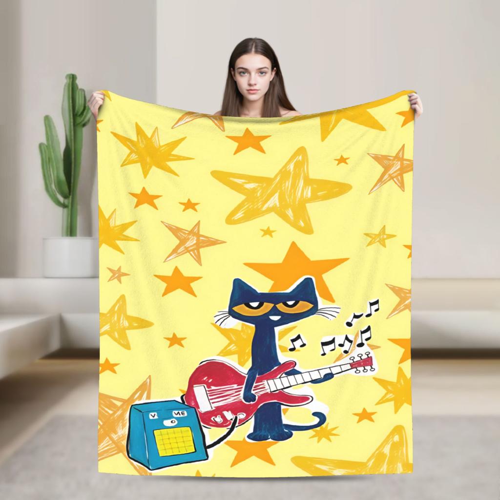 Pete The Cat I Love My White Shoes Cool Soft Blanket Plush Bedding Throws Aesthetic Couch Chair Flannel Bedspread Sofa Bed Cover