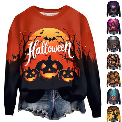 Women's Halloween Printed Round Neck Long Sleeved Loose Fitting Long Sleeved Casual Long Sleeved Top