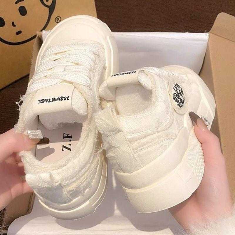 Cloud Huhu Damenschuhe 2025 Neu Dicksohlige Schuhe mit runder Spitze Design Canvas Freizeitschuhe