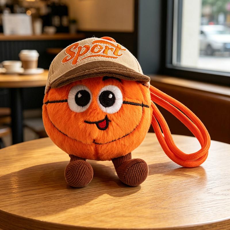 10 cm Mignon Ballon de Sport Porte-clés Peluche Doux Basket-ball Football Poupée Roulée Pendentif Doux Charme Sac Cadeau d'Anniversaire Enfants Garçons Fille orange