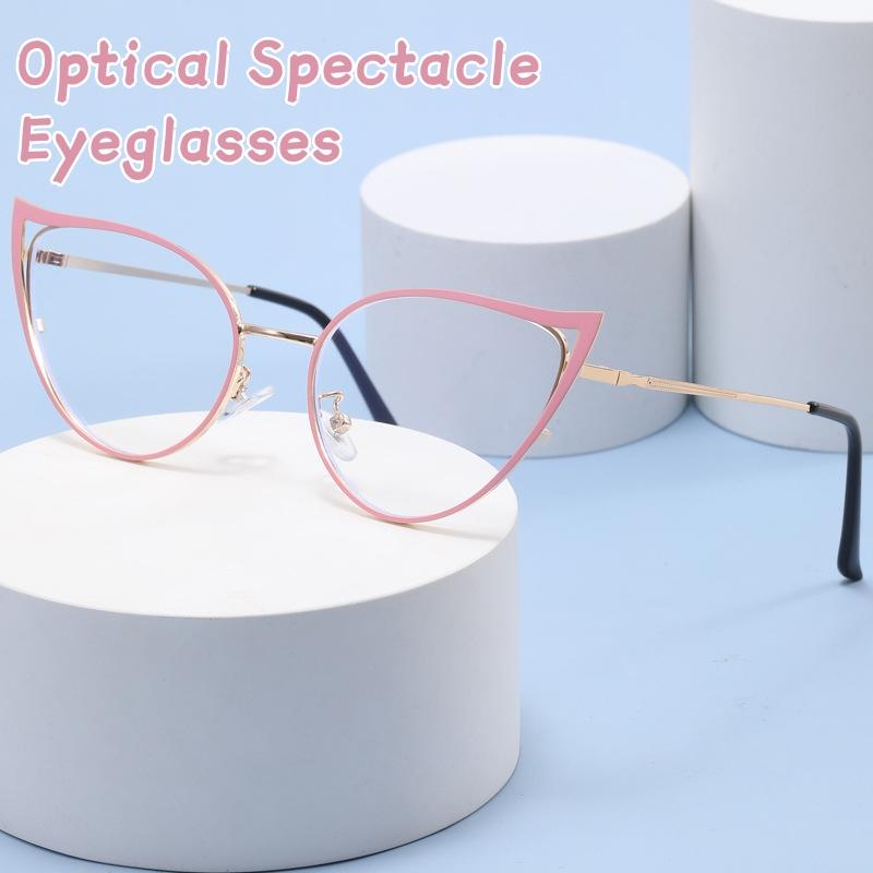 Ultra Light Unisex Glasses Personality Hollowed Cat Eye Anti-blue Glasses Fashion Metal Decorative Optical Spectacle Eyeglass