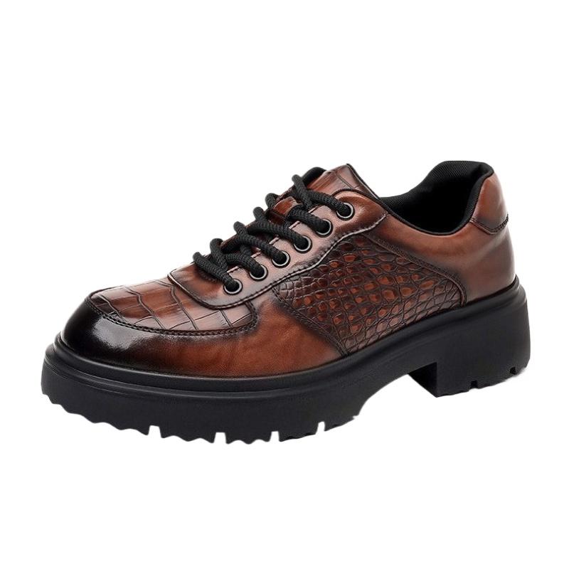 Fashion Crocodile-patterned Anti-slip Leather Shoes Men New Designer Fashion Casual British Style Solid Color Platform Dress Shoes Man