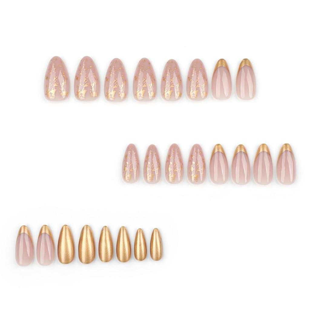 Nail Art Armatura Dorata Francese con Mandorla Unghie Finte da Pressare