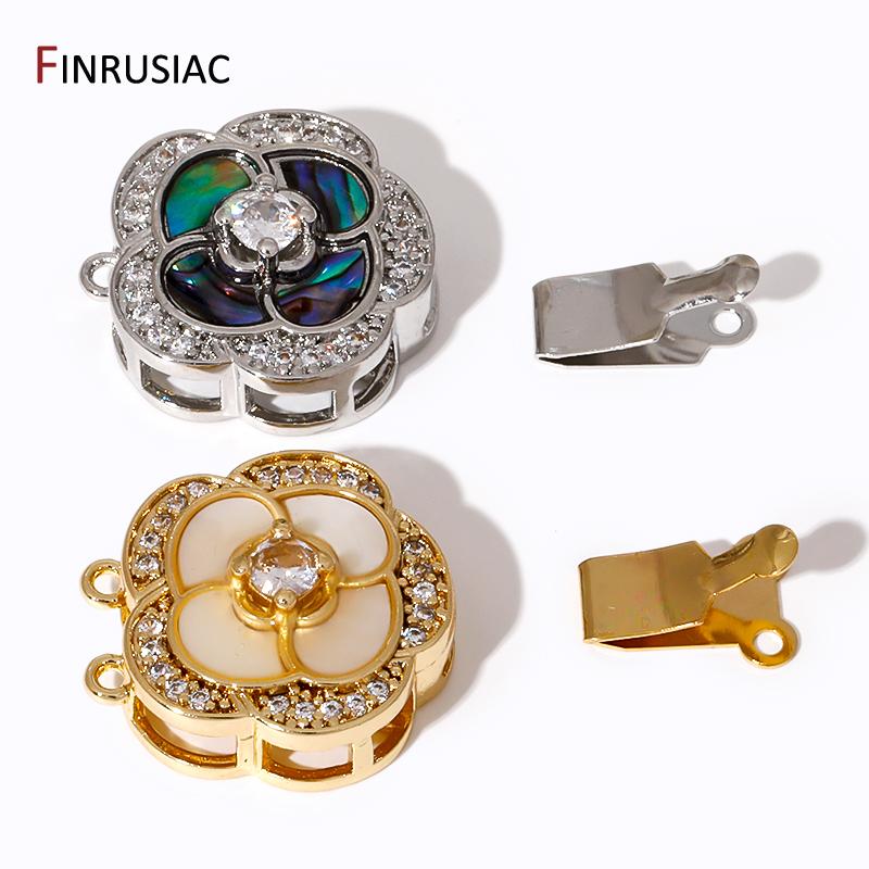 18K Gold Plated Zircon Pearl Necklace Clasps Fasteners,Shell Connector Insert Clasp Lock For DIY Jewelry Making Accessories