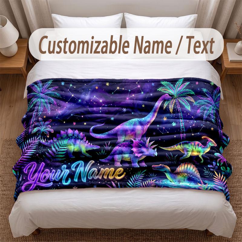 Coperta Morbida a Tema Dinosauri Personalizzata con Stampa Nome Testo Coperta Calda Decorazione Divano Casa Camera da Letto