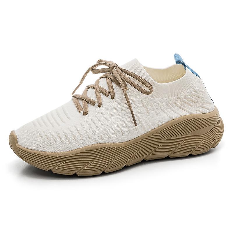Sneakers women's summer new thick-soled solid-color couples fly-woven one-pedal socks shoes women's tide
