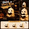 15cm Harz Handwerk Geist Figur liest ein Buch Batteriebetrieben Halloween Dekoration Niedliche Geistergeschichte Buch Display