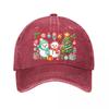 Whimsical Christmas Snow Friends Cel  New Vintage Washed Cotton Baseball Cap Sun Hats