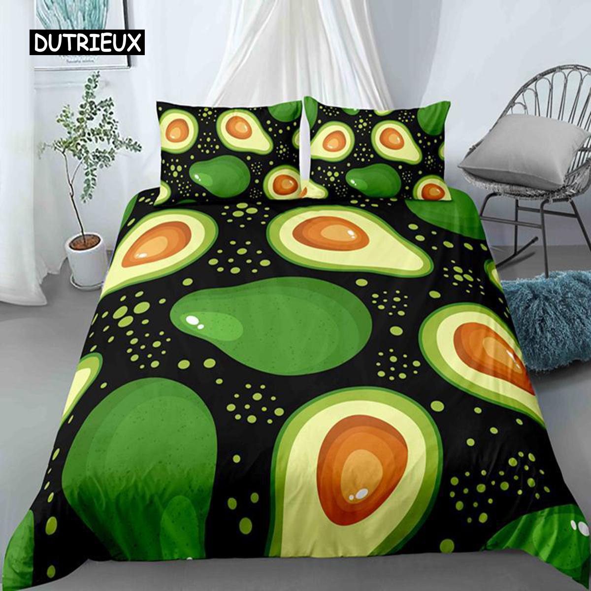 

Avocado Comforter Cover Cartoon Funny Avocado Bed Ensemble for Kids Boys Girls Adults Premium Microfiber Summer Fruit Theme King Size Quilt Cover EU single(135x200cm)