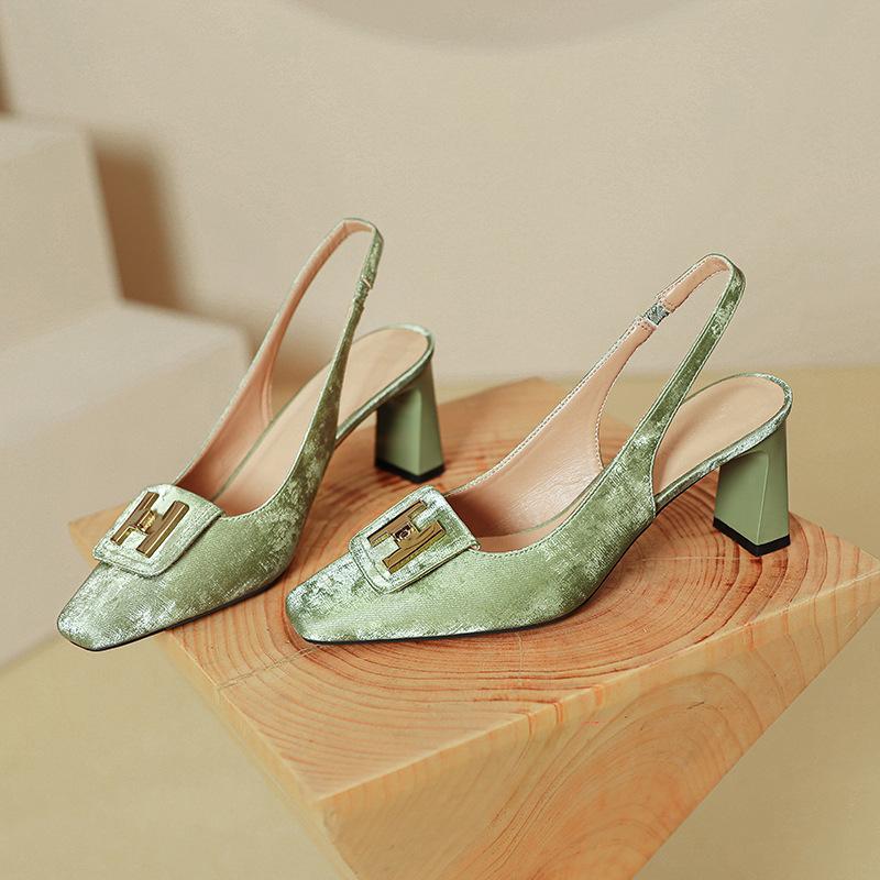 French Square Head Empty Single Shoes 2025 New Summer High-heeled Bag Head Sandals Women's Word with Thick Heels High Heels