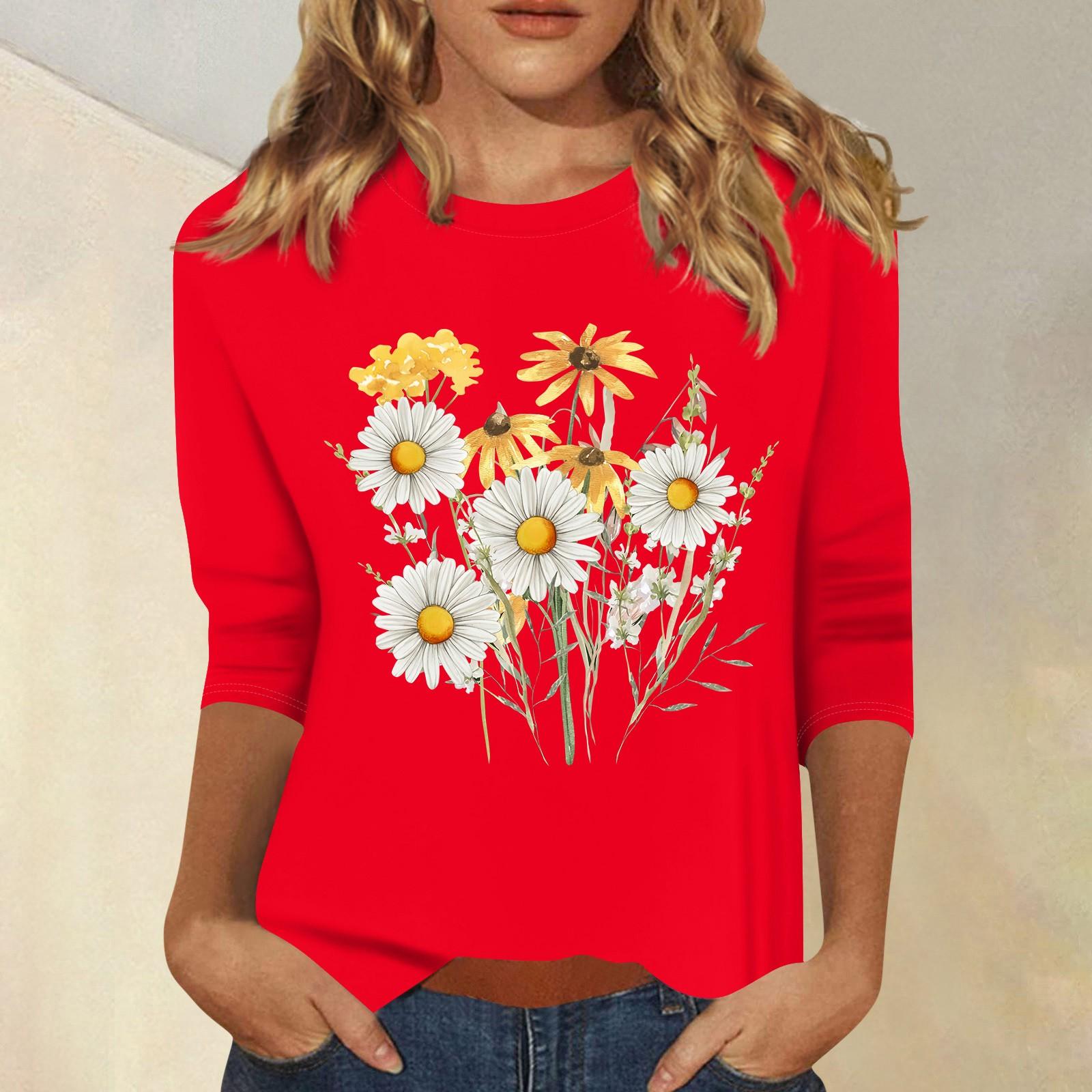 

Женская мода повседневный принтованный топ с семью рукавами и круглым вырезом S красный