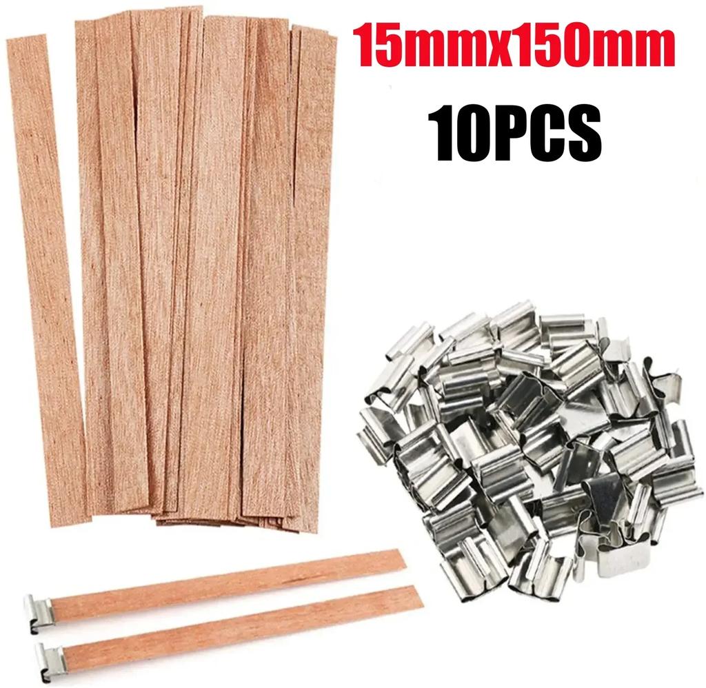 Wooden Wick Candle Making Kit with Clip Base Natural Smokeless DIY Candle Jar Supplies for Homemade Soy Wax Crafting Tools