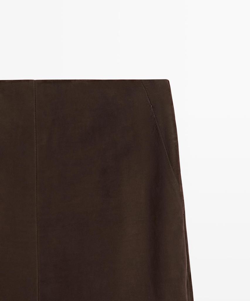 Masimodutti Straight Nubuck Leather Midi Skirt