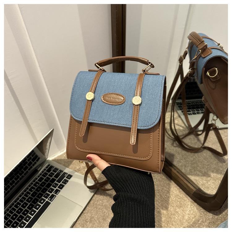 

Denim retro 2025 new casual large-capacity backpack autumn and winter mailman schoolbag women s portable double shoulder messenger bag