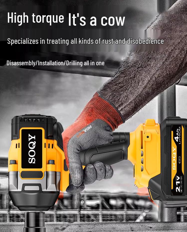 Rechargeable Electric Impact Wrench with High Torque Brushless Motor and Lithium Battery