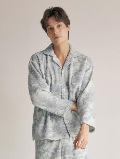 

[LUNALUZ STUDIO] Men s Villeroy Fleece Long-Sleeve Collar Neck Two-Piece Pajamas [Shipped from Korea] 100% Authentic Blue