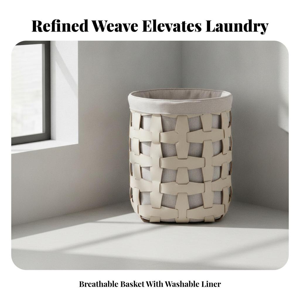Woven Laundry Basket with Liner Decorative Storage Rigid for Bedroom