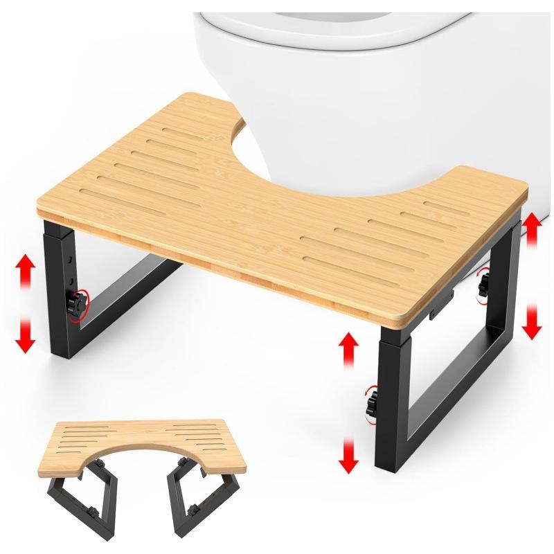 Portable Folding Toilet Stool Adjustable Height Bathroom Step Stool Non-Slip Shower Footstool