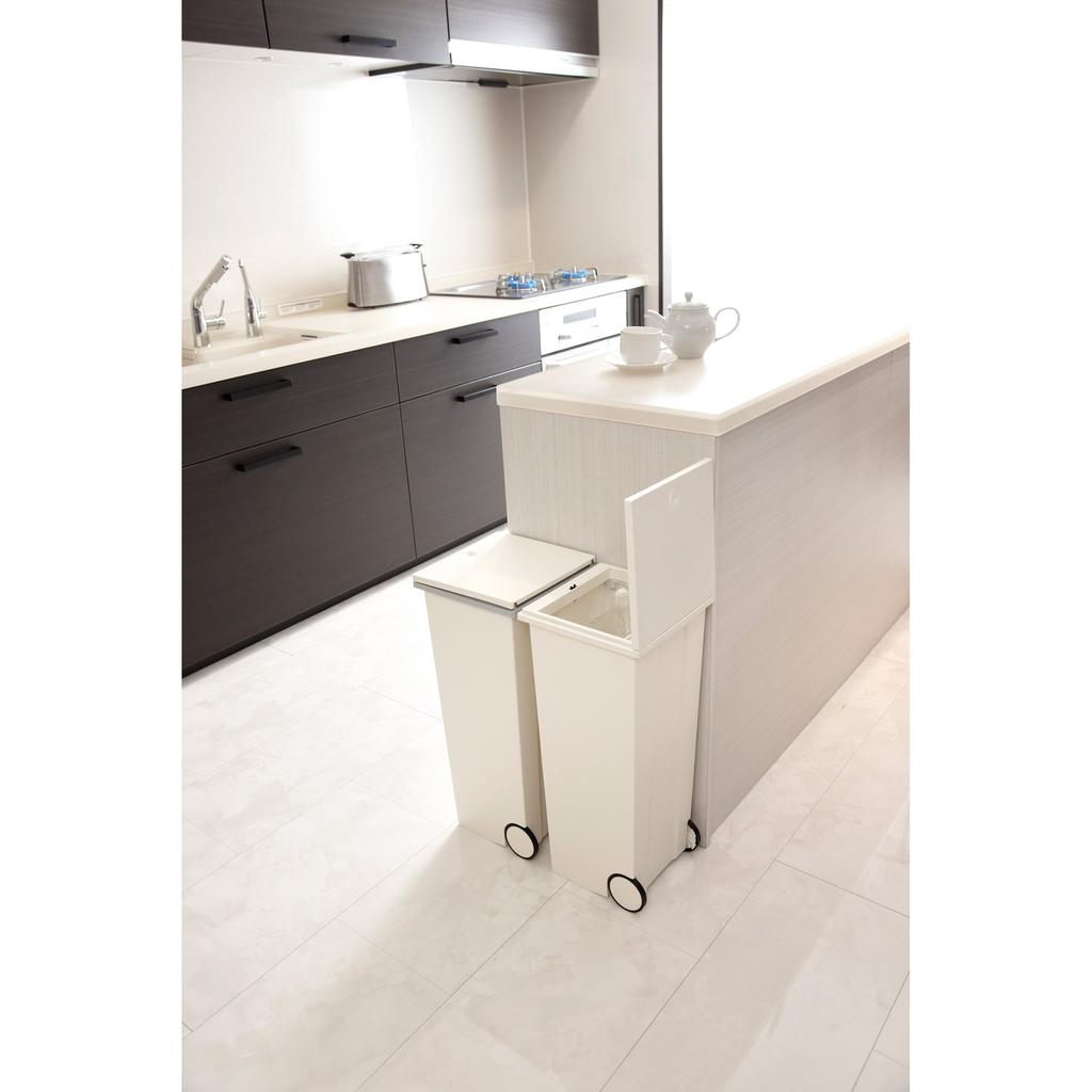 Trash Can with Lid Kcud Square Push Type W Slim Push Type Stylish I'mD (24L, White)