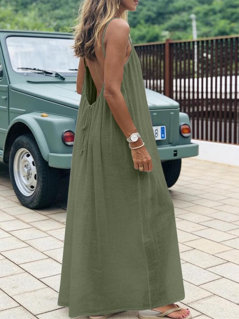 Vestido Tejido Holgado sin Espalda con Tirantes Finos para Mujer Tallas Grandes