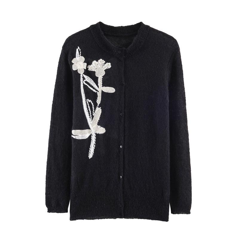 2025 Winter European & American Versatile Floral Embroidered Knit Jacket Small