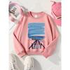 Girls' Soft Crewneck Sweatshirt, Blue Sea Sky Birds Pier Print Pattern with Cute Creative Print, Casual All-Match for Fall Winter