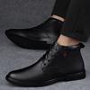 Herren Herbst- und Winter-High-Top-Lederschuhe aus Rindsleder mit Schnürung, Business-Gentleman, lässige Lederstiefel, formelle Samt-Thermo-Kurzstiefel für Herren