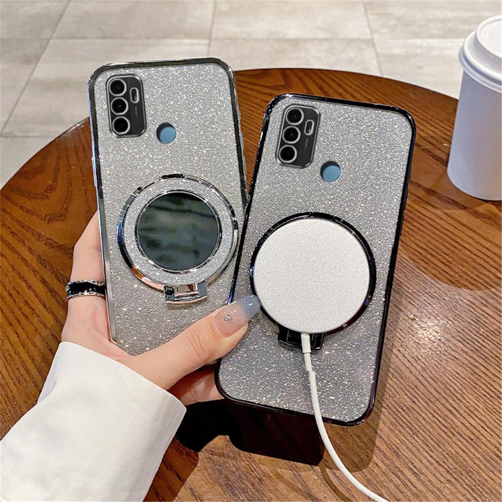 Zrcadlový luxusní pokovovaný magnetický stojánek třpytivý kryt pro OPPO A16 A16S A17 A54S A53S 4G A91 A5 A8 A9 A31 A33 A53 2020 měkký kryt