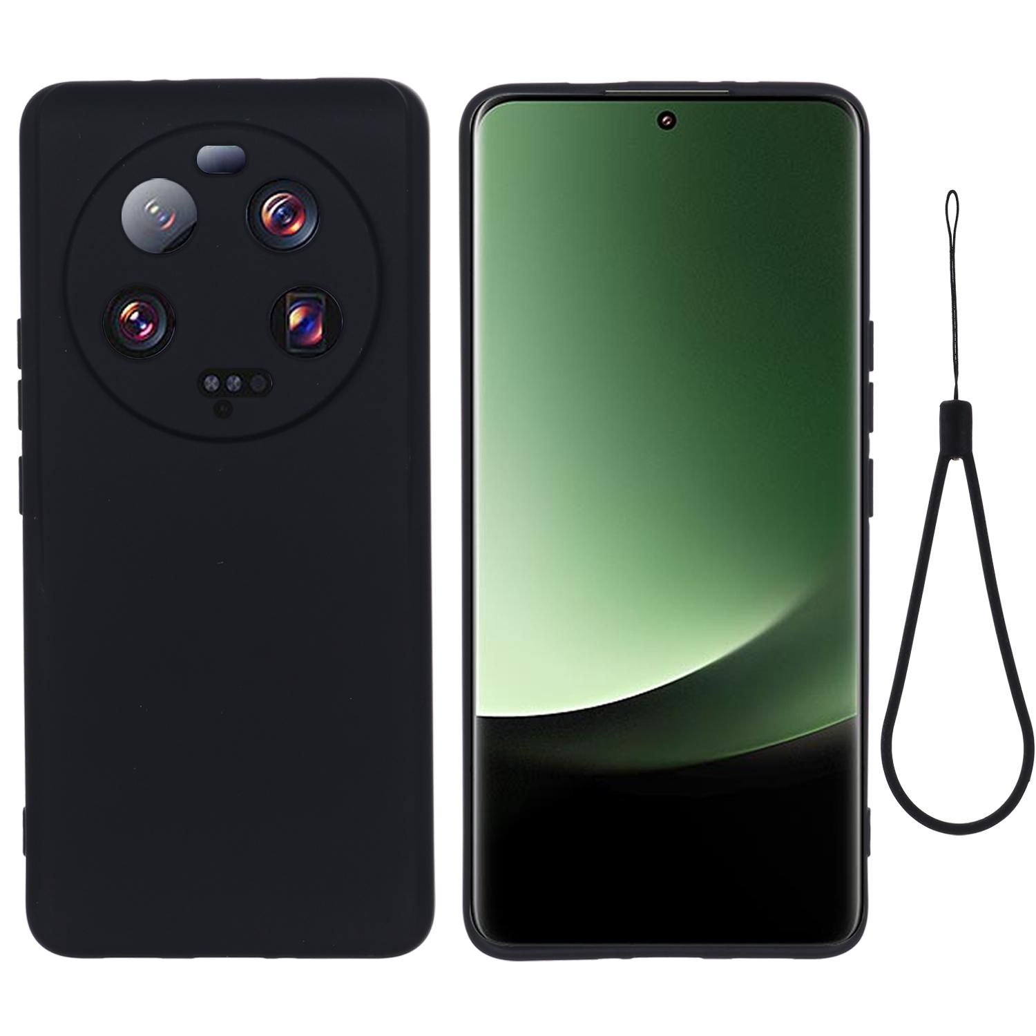 

For Xiaomi 13 Ultra Mobile Phone Shell Liquid Silicone Protection Case Soft Lining Cover with Strap Black