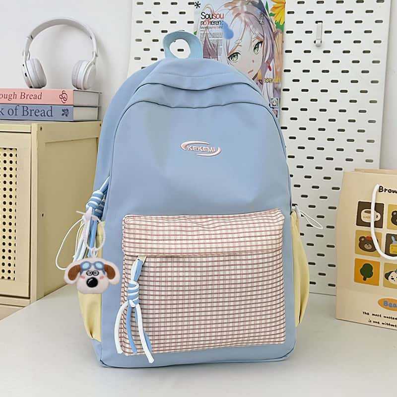 School bag ins fresh plaid candy color girl school bag junior high school casual versatile large capacity