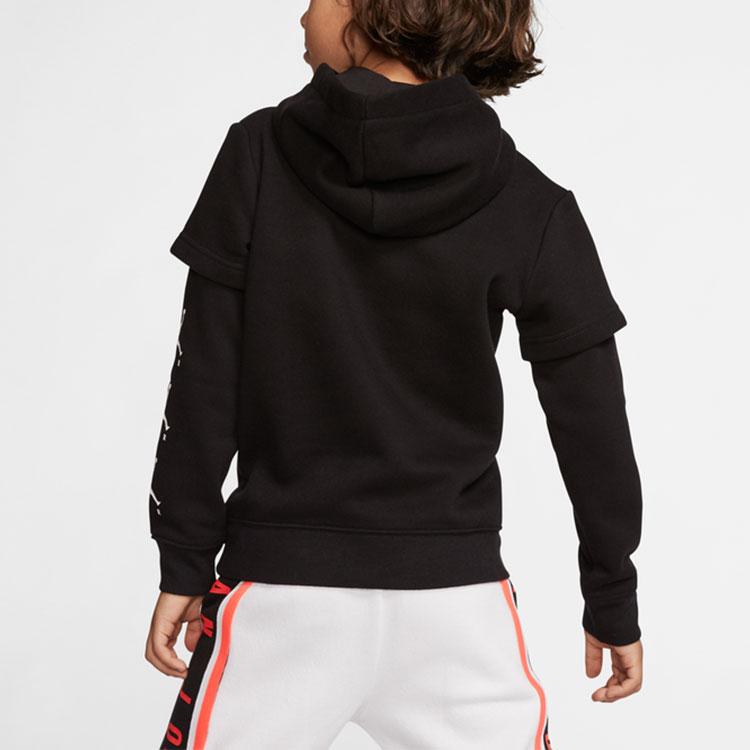 Jordan Logo Print Hooded Fleece Pullover Sweatshirt Kids Sweatshirts Black CT5366-010