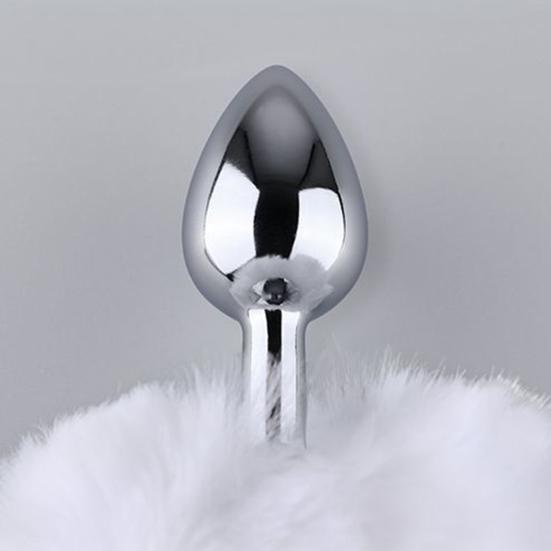Stainless Steel Anal Plugs with Bunny Tail Tapered Faux Fur Silicone-Free Butt Plugs for Beginners Comfortable