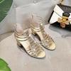 Women's Sandals Peep Toe Chunky Heels Silver Women Wedding Shoes Ankle Boots Sandal Open Toe High Heels Dress Gold Bling Pump