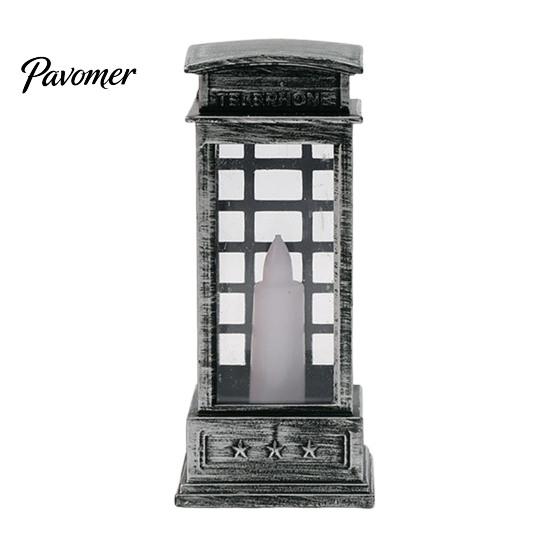 Bedroom Bedside Lamp Telephone Booth Christmas Lantern, Vintage LED Flameless Candle Night Light Retro Phone for Desk, Festive Tabletop Decor, Holiday