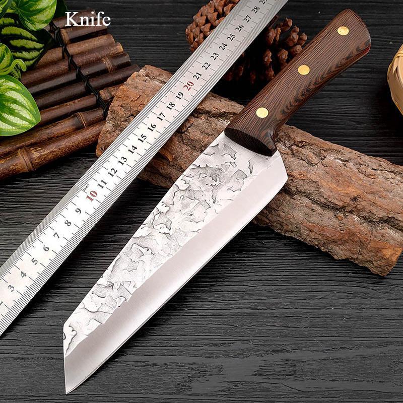 Handgefertigtes Edelstahl-Küchenmesser Fleischerbeil Hackmesser Hammermuster Schneidemesser Holzgriff Allzweckmesser