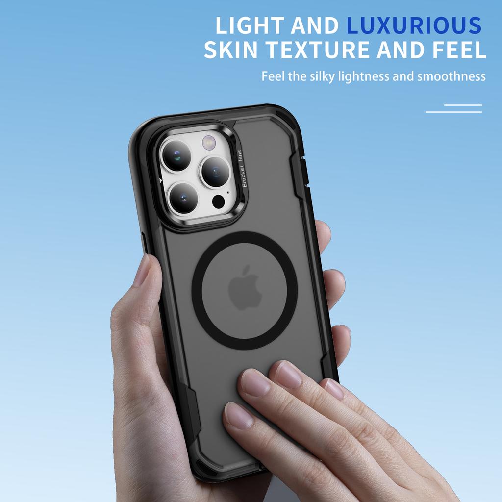 Coque pour iPhone 13 Pro Max Compatible MagSafe Cadre d'objectif Support Kickstand TPU + PC Housse de Téléphone antichoc