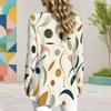 Women Plus Size Keyhole Ring Neck Long Sleeve Geometric Printed Flared Hem T Shirt