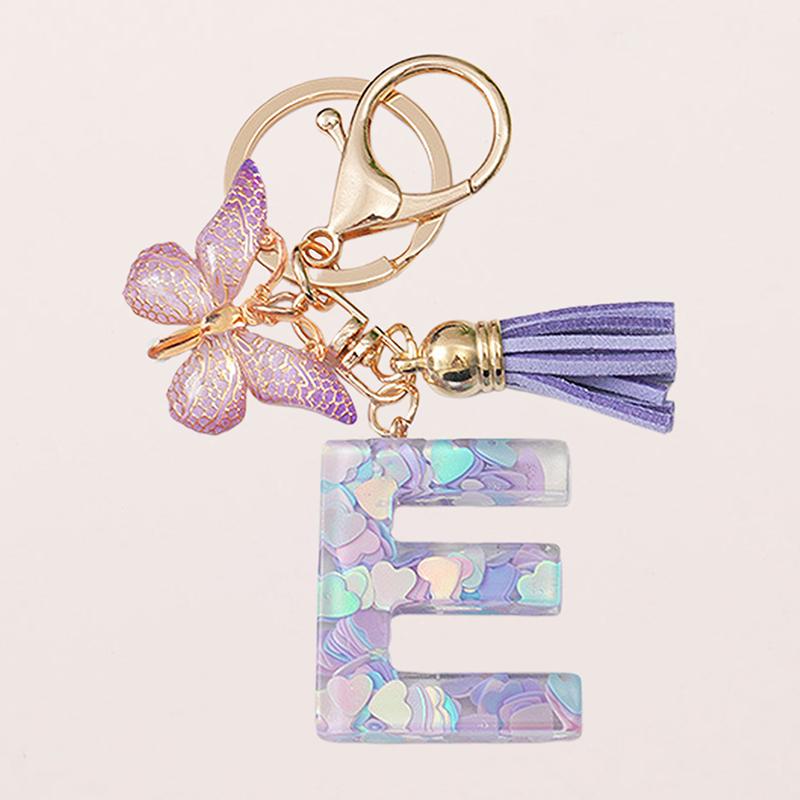 A-Z Letters Keychain Pendant Purple Butterfly Letter Keychain For Girls Women Exquisite Backpack Decoration Accessories Gifts