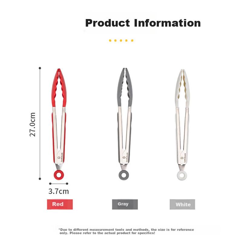 LOCK&LOCK Stainless Steel Silicone Food Tongs, Multifunctional Bread Tongs, Steak Tongs, Small Size, Single Piece - Red
