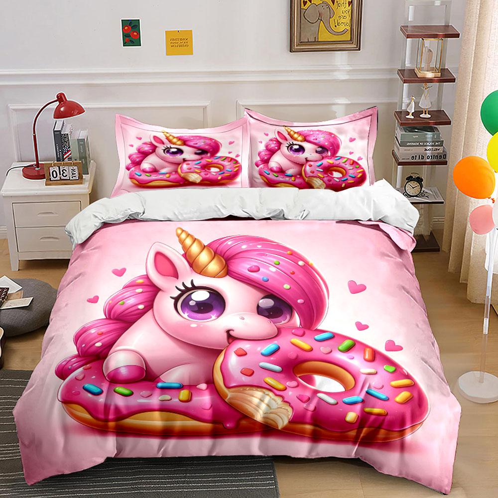 Unicorn-Themed Donut Gift Set Kid'S And Adults' Bedroom Decor, Exquisite Three-Piece Bedding Set Gift