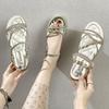 Zwei tragen Feenstil-Sandalen, Damen 2025 neue Damenmode Keilabsatz Strass trendy vielseitig coole Hausschuhe, Damen Sommer tragen