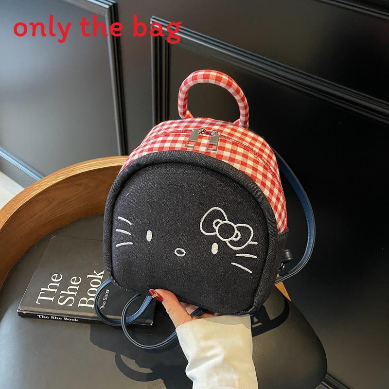 With Cute Backpack Grid Print And Embroidery Design For Wear Daily