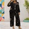 Women Plus Size Floral Printed Round Neck Long Sleeve Layered Top Wide Leg Pants Two Piece Set