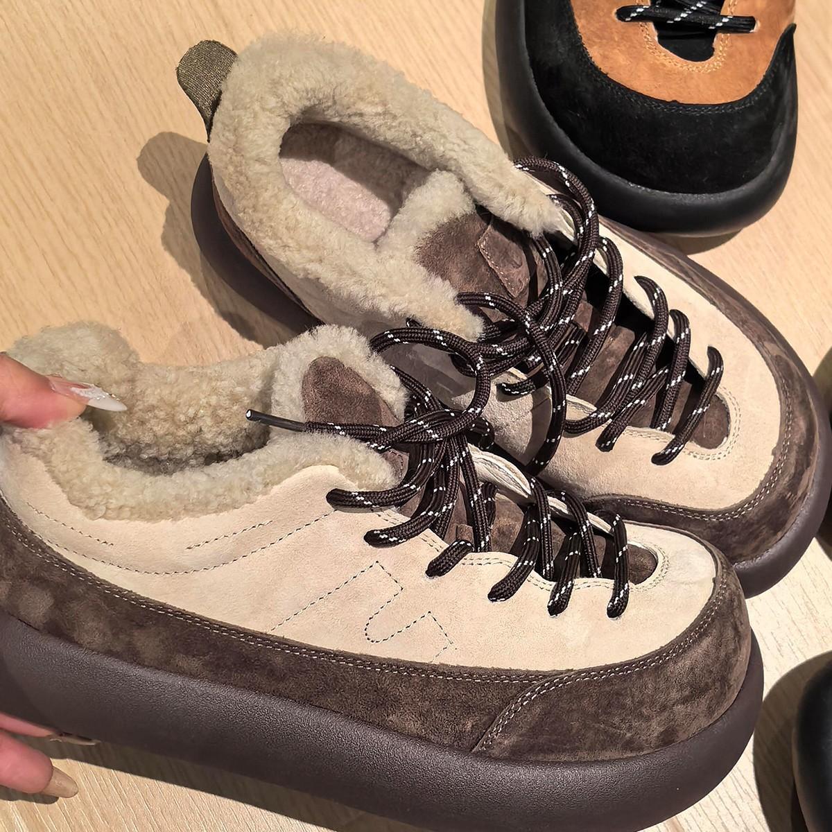 

Women s thick-soled retro lace-up winter lightweight warm anti-cold padded snow boots non-slip wear casual sneakers cotton boots 40 коричневый