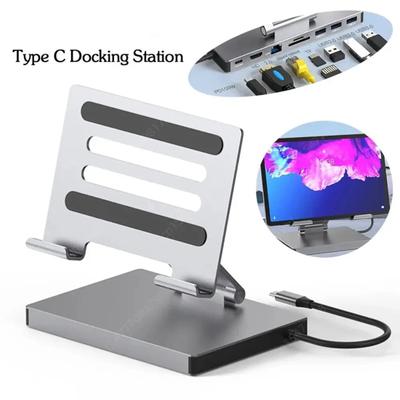 Laptop Stand Docking Station Multiport USB 3,0 TF Karte Slot 4K 60HZ HDMI-kompatibel PD Lade Gigabit Ethernet aluminium Legierung Typ-C Hub Adapter